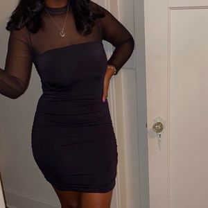 Black mesh mini dress